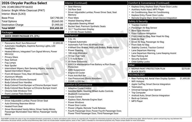 2026 Chrysler Pacifica Select AWD
