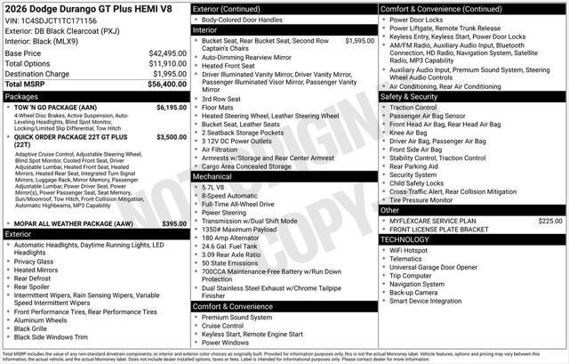 2026 Dodge Durango DURANGO GT PLUS AWD HEMI V8 2026 Dodge Durango DURANGO GT PLUS AWD HEMI V8