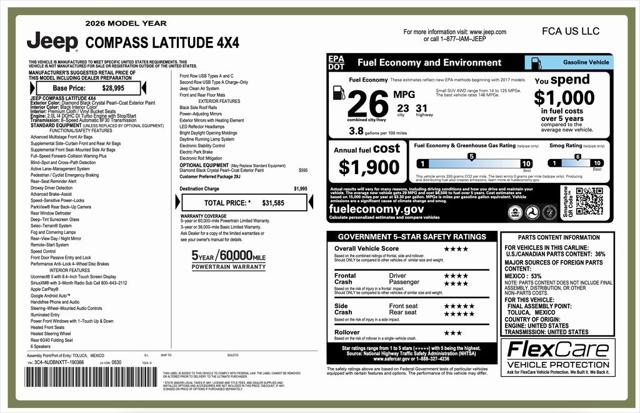 2026 Jeep Compass COMPASS LATITUDE 4X4 2026 Jeep Compass COMPASS LATITUDE 4X4