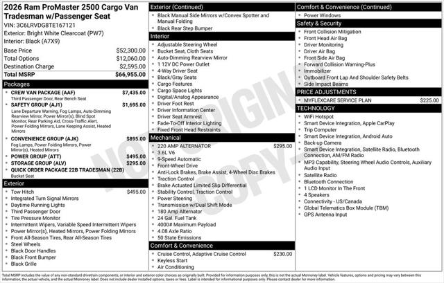 2026 RAM Ram ProMaster RAM PROMASTER 2500 TRADESMAN CARGO VAN HIGH ROOF 159 WB