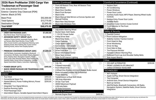 2026 RAM Ram ProMaster RAM PROMASTER 2500 TRADESMAN CARGO VAN HIGH ROOF 159 WB