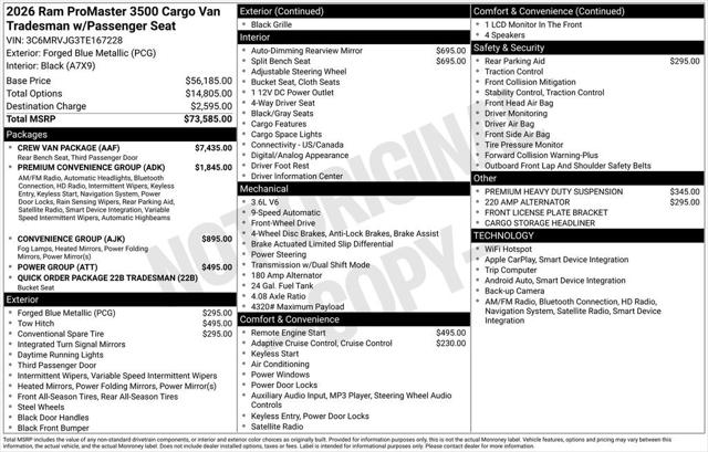 2026 RAM Ram ProMaster RAM PROMASTER 3500 TRADESMAN CARGO VAN HIGH ROOF 159 WB EXT