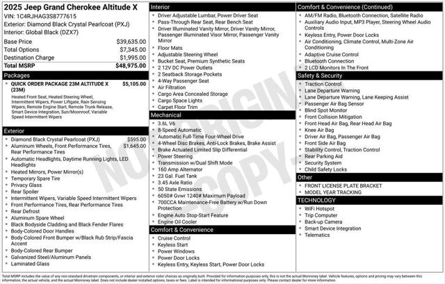 2025 Jeep Grand Cherokee GRAND CHEROKEE ALTITUDE X 4X4 2025 Jeep Grand Cherokee GRAND CHEROKEE ALTITUDE X 4X4