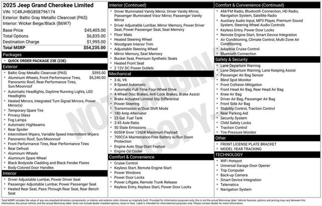 2025 Jeep Grand Cherokee GRAND CHEROKEE LIMITED 4X4 2025 Jeep Grand Cherokee GRAND CHEROKEE LIMITED 4X4