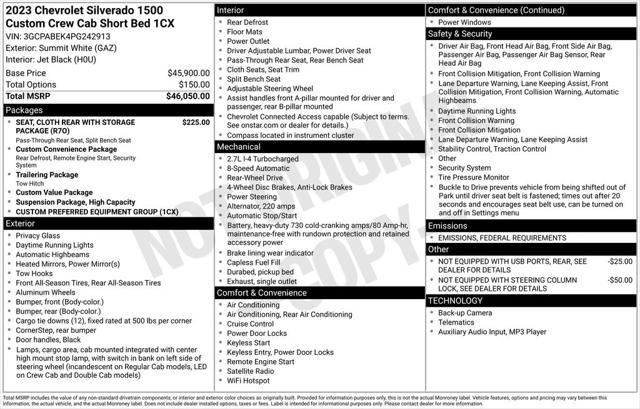 2023 Chevrolet Silverado 1500 2WD Crew Cab Short Bed Custom