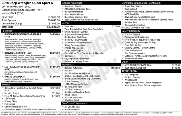 2026 Jeep Wrangler WRANGLER 4-DOOR SPORT S 2026 Jeep Wrangler WRANGLER 4-DOOR SPORT S