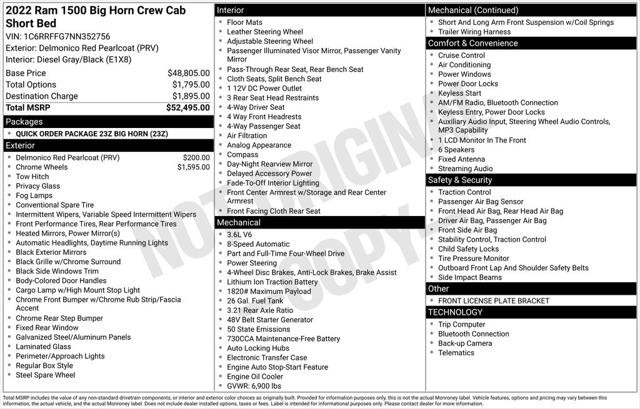 2022 RAM 1500 Big Horn Crew Cab 4x4 57 Box 2022 RAM 1500 Big Horn Crew Cab 4x4 57 Box