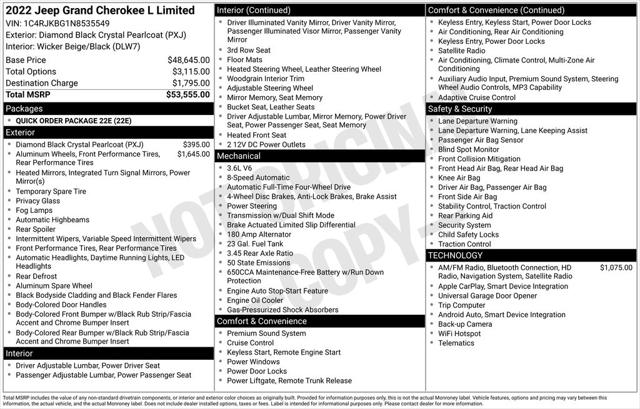 2022 Jeep Grand Cherokee L Limited 4x4 2022 Jeep Grand Cherokee L Limited 4x4