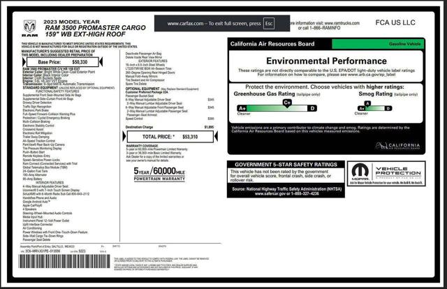 2023 Ram ProMaster Cargo Van High Roof 159" WB EXT