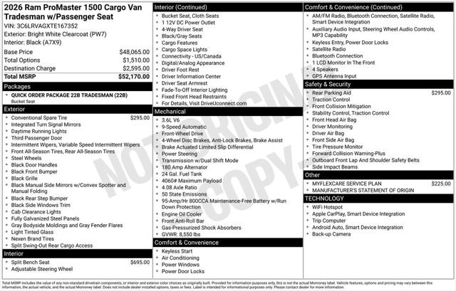 2026 RAM Ram ProMaster RAM PROMASTER 1500 TRADESMAN CARGO VAN LOW ROOF 136 WB 2026 RAM Ram ProMaster RAM PROMASTER 1500 TRADESMAN CARGO VAN LOW ROOF 136 WB