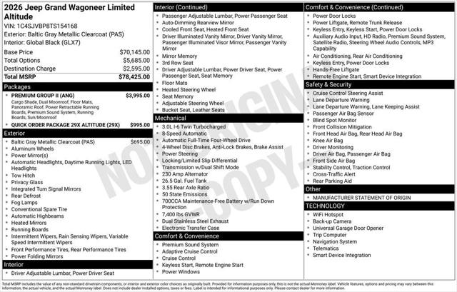2026 Wagoneer Grand Wagoneer GRAND WAGONEER LIMITED ALTITUDE 4X4