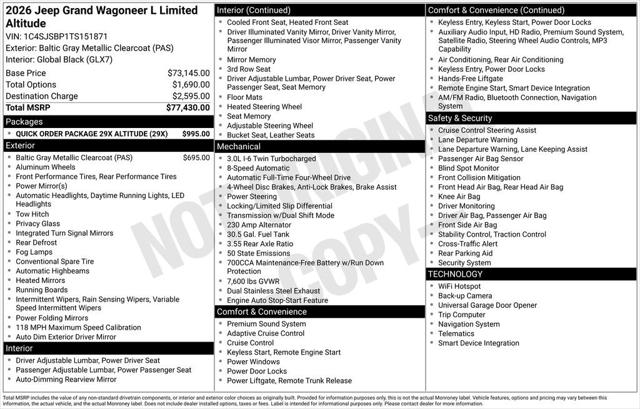 2026 Wagoneer Grand Wagoneer GRAND WAGONEER L LIMITED ALTITUDE 4X4