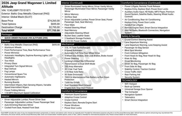 2026 Wagoneer Grand Wagoneer L GRAND WAGONEER L LIMITED ALTITUDE 4X4