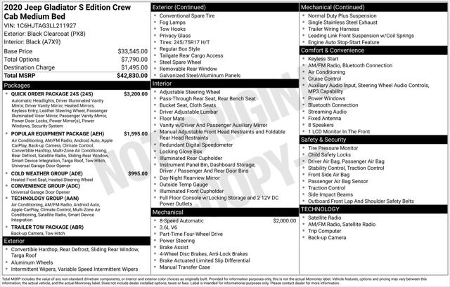 2020 Jeep Gladiator Sport S 4X4 2020 Jeep Gladiator Sport S 4X4