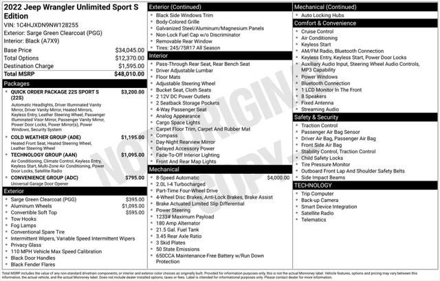 2022 Jeep Wrangler Unlimited Sport S 4x4 2022 Jeep Wrangler Unlimited Sport S 4x4