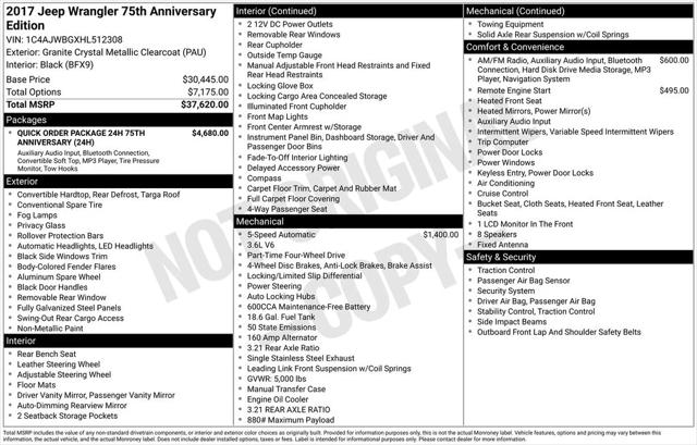 2017 Jeep Wrangler 75th Anniversary Edition 4x4 2017 Jeep Wrangler 75th Anniversary Edition 4x4