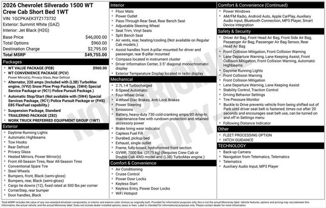2026 Chevrolet Silverado 1500 4WD Crew Cab Short Bed WT