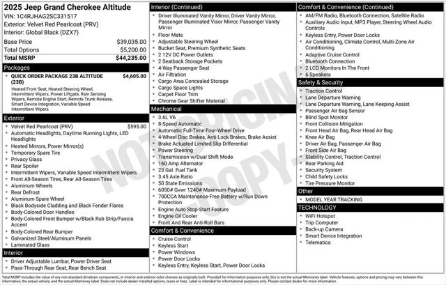 2025 Jeep Grand Cherokee GRAND CHEROKEE ALTITUDE 4X4 2025 Jeep Grand Cherokee GRAND CHEROKEE ALTITUDE 4X4