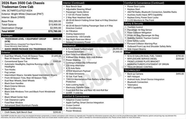 2026 RAM Ram 3500 Chassis Cab RAM 3500 TRADESMAN CREW CAB CHASSIS 4X4 60 CA