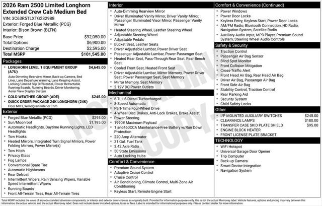 2026 RAM Ram 2500 RAM 2500 LIMITED LONGHORN MEGA CAB 4X4 64 BOX