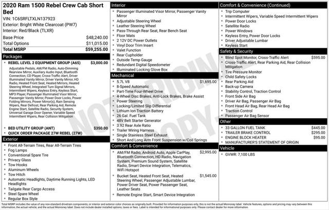 2020 RAM 1500 Rebel Crew Cab 4x4 57 Box 2020 RAM 1500 Rebel Crew Cab 4x4 57 Box