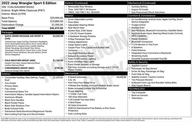 2022 Jeep Wrangler Sport S 4x4 2022 Jeep Wrangler Sport S 4x4