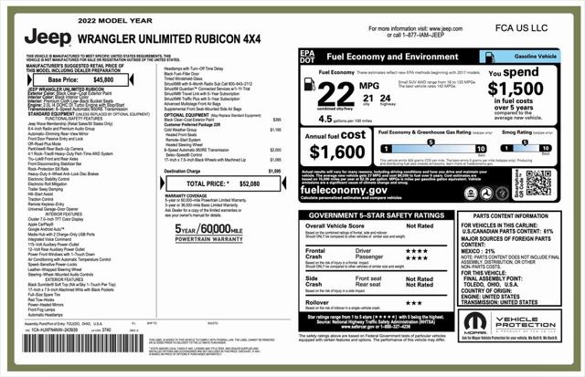 2022 Jeep Wrangler Unlimited Rubicon 4x4 2022 Jeep Wrangler Unlimited Rubicon 4x4