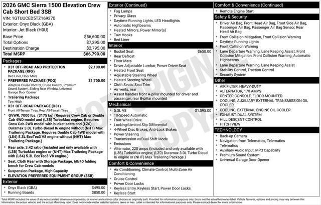 2026 GMC Sierra 1500 Crew Cab, Short Bed, Elevation, 4WD
