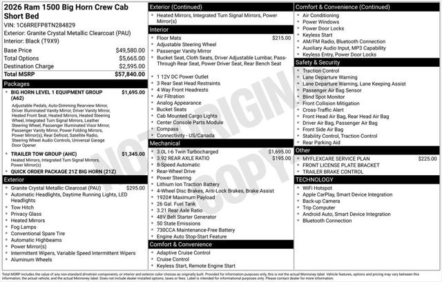 2026 RAM Ram 1500 RAM 1500 BIG HORN CREW CAB 4X2 57 BOX