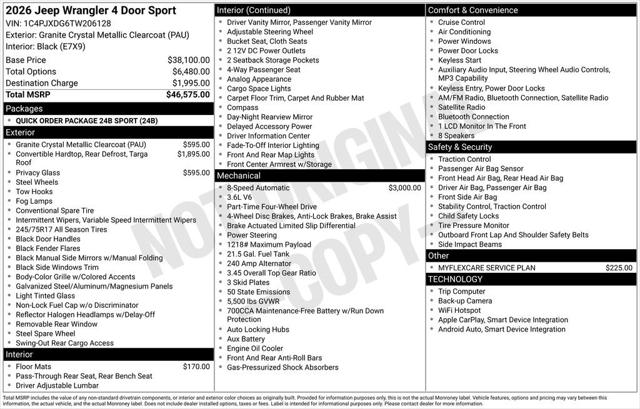 2026 Jeep Wrangler WRANGLER 4-DOOR SPORT