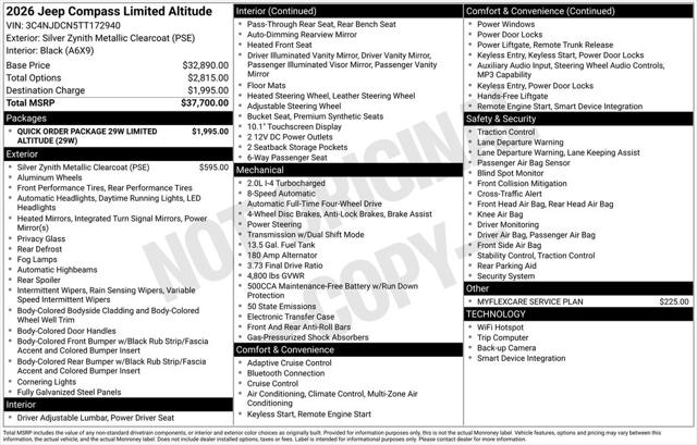 2026 Jeep Compass COMPASS LIMITED ALTITUDE 4X4 2026 Jeep Compass COMPASS LIMITED ALTITUDE 4X4