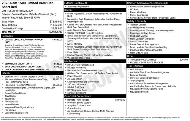 2026 RAM Ram 1500 RAM 1500 LIMITED CREW CAB 4X4 57 BOX 2026 RAM Ram 1500 RAM 1500 LIMITED CREW CAB 4X4 57 BOX