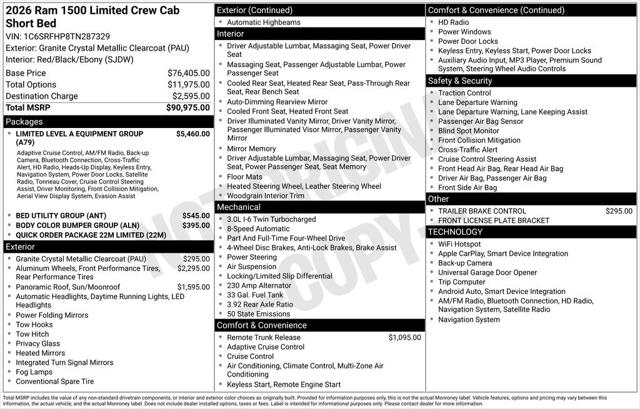 2026 RAM Ram 1500 RAM 1500 LIMITED CREW CAB 4X4 57 BOX