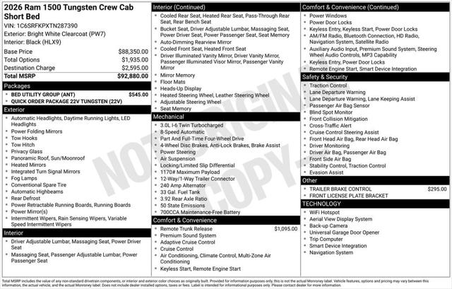 2026 RAM Ram 1500 RAM 1500 TUNGSTEN CREW CAB 4X4
