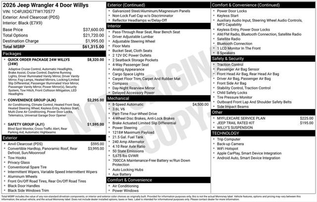 2026 Jeep Wrangler WRANGLER 4-DOOR WILLYS