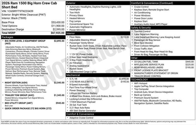 2026 RAM Ram 1500 RAM 1500 BIG HORN CREW CAB 4X4 57 BOX