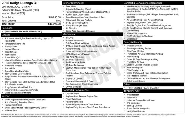 2026 Dodge Durango DURANGO GT AWD 2026 Dodge Durango DURANGO GT AWD
