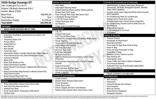 2026 Dodge Durango DURANGO GT AWD 2026 Dodge Durango DURANGO GT AWD