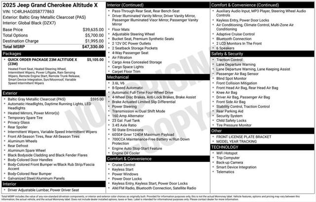 2025 Jeep Grand Cherokee GRAND CHEROKEE ALTITUDE X 4X4 2025 Jeep Grand Cherokee GRAND CHEROKEE ALTITUDE X 4X4
