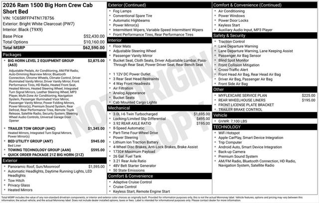 2026 RAM Ram 1500 RAM 1500 BIG HORN CREW CAB 4X4 57 BOX 2026 RAM Ram 1500 RAM 1500 BIG HORN CREW CAB 4X4 57 BOX