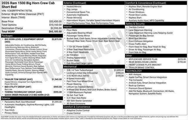 2026 RAM Ram 1500 RAM 1500 BIG HORN CREW CAB 4X4 57 BOX 2026 RAM Ram 1500 RAM 1500 BIG HORN CREW CAB 4X4 57 BOX