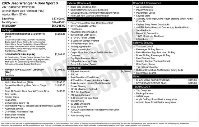 2026 Jeep Wrangler WRANGLER 4-DOOR SPORT S 2026 Jeep Wrangler WRANGLER 4-DOOR SPORT S