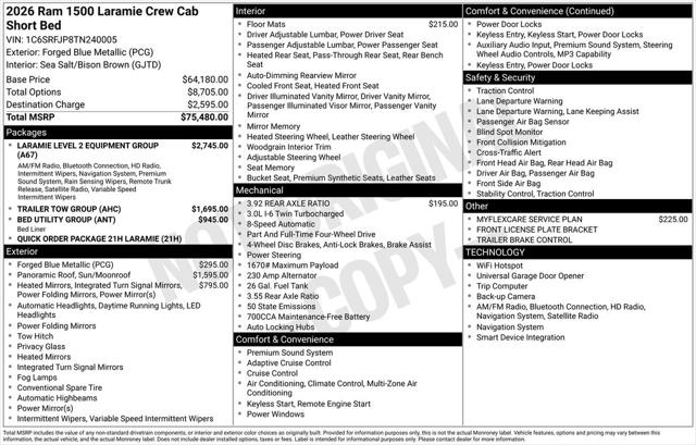 2026 RAM Ram 1500 RAM 1500 LARAMIE CREW CAB 4X4 57 BOX 2026 RAM Ram 1500 RAM 1500 LARAMIE CREW CAB 4X4 57 BOX