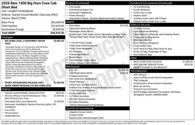2026 RAM Ram 1500 RAM 1500 BIG HORN CREW CAB 4X4 57 BOX 2026 RAM Ram 1500 RAM 1500 BIG HORN CREW CAB 4X4 57 BOX