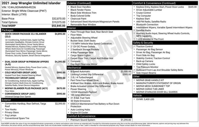 2021 Jeep Wrangler Unlimited Islander 4x4 2021 Jeep Wrangler Unlimited Islander 4x4