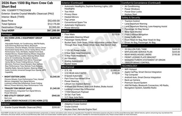 2026 RAM Ram 1500 RAM 1500 BIG HORN CREW CAB 4X4 57 BOX 2026 RAM Ram 1500 RAM 1500 BIG HORN CREW CAB 4X4 57 BOX