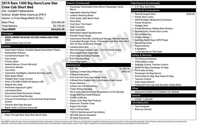 2019 RAM 1500 Big Horn/Lone Star Crew Cab 4x4 57 Box