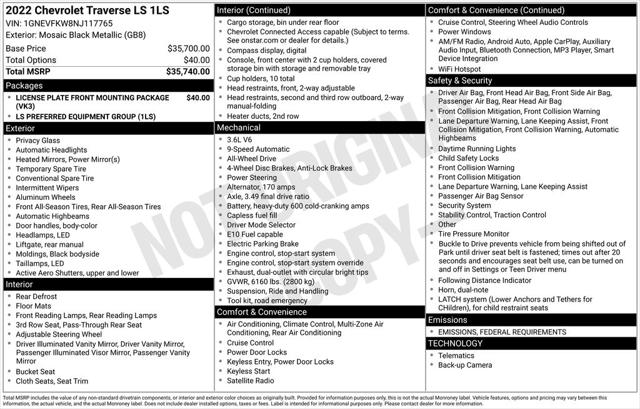 2022 Chevrolet Traverse AWD LS 2022 Chevrolet Traverse AWD LS