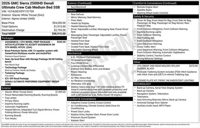 2026 GMC Sierra 2500HD Crew Cab, Standard Bed, Denali Ultimate, 4WD
