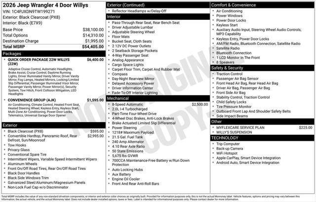 2026 Jeep Wrangler WRANGLER 4-DOOR WILLYS 2026 Jeep Wrangler WRANGLER 4-DOOR WILLYS